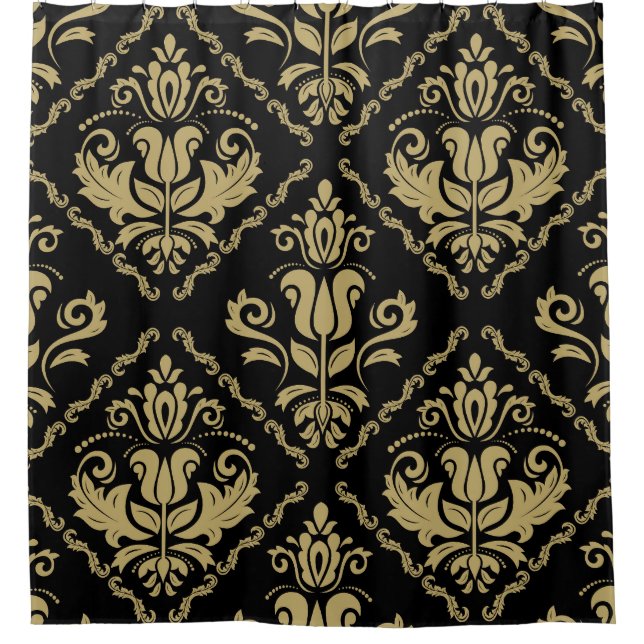 Damask Black Gold: Classic Ornament. (Front)