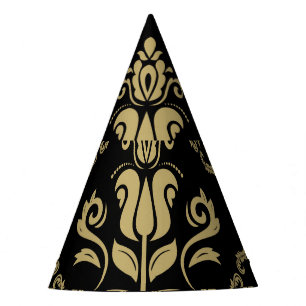 Damask Black Gold: Classic Ornament. Party Hat