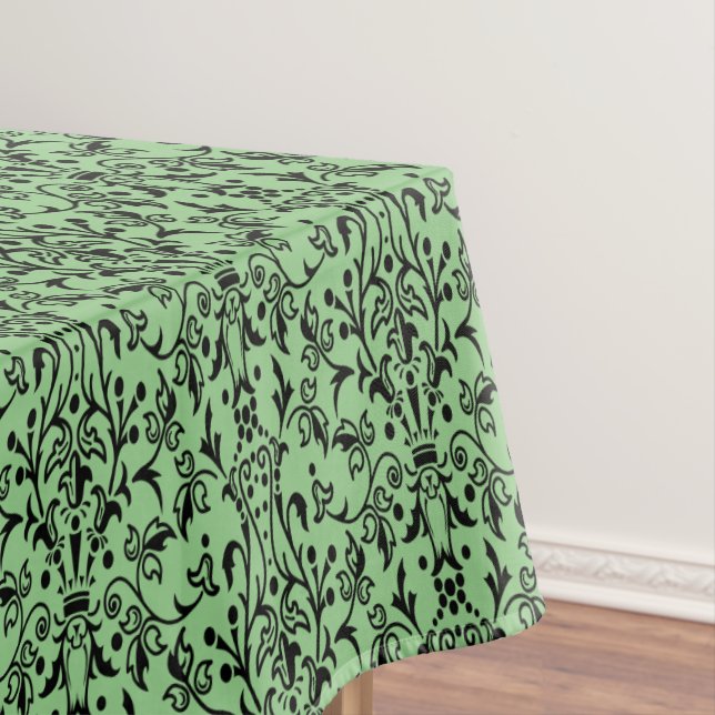 Damask Black & Green Tablecloth (In Situ)