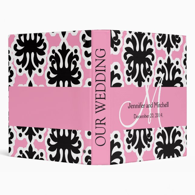 Damask Black Pink Wedding Planner Binders (Background)