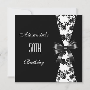 Damask Black White 50e anniversaire Invitation Flo