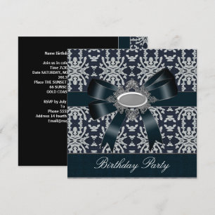 Damask Black White Bow Invitation Toutes les occas