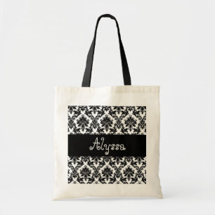 Damask Black White Bride or Bridesmaid Gift Tote Bag