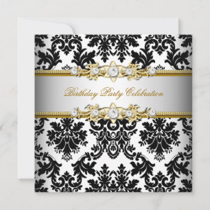Damask Black White Gold Silver Cream Elegant Party Invitation