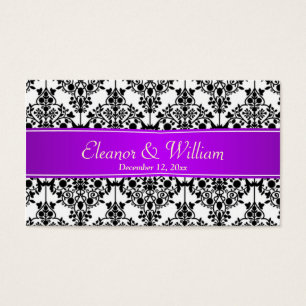 Damask black,white, purple Wedding Favour tag