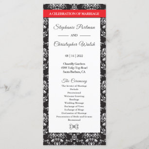 Damask Black White Red Stripe Wedding Programme