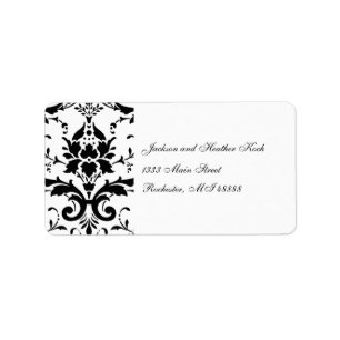 Damask Black White Wedding Formal - Address Label
