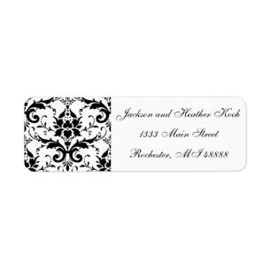 Damask Black White Wedding Formal - Return Address