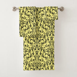 Damask Black & Yellow Bath Towel Set