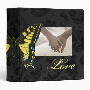 damask black yellow butterfly wedding binder