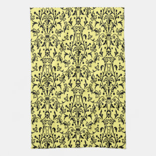 Damask Black & Yellow Kitchen Towel