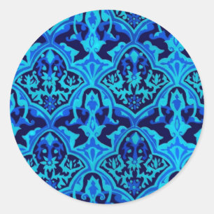 Damask blue classic round sticker