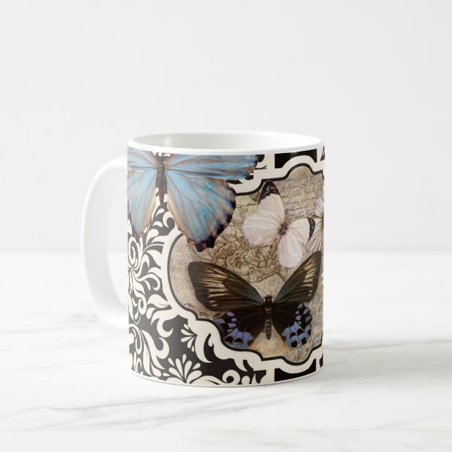 Damask & Blue Coffee Mug (Front Left)