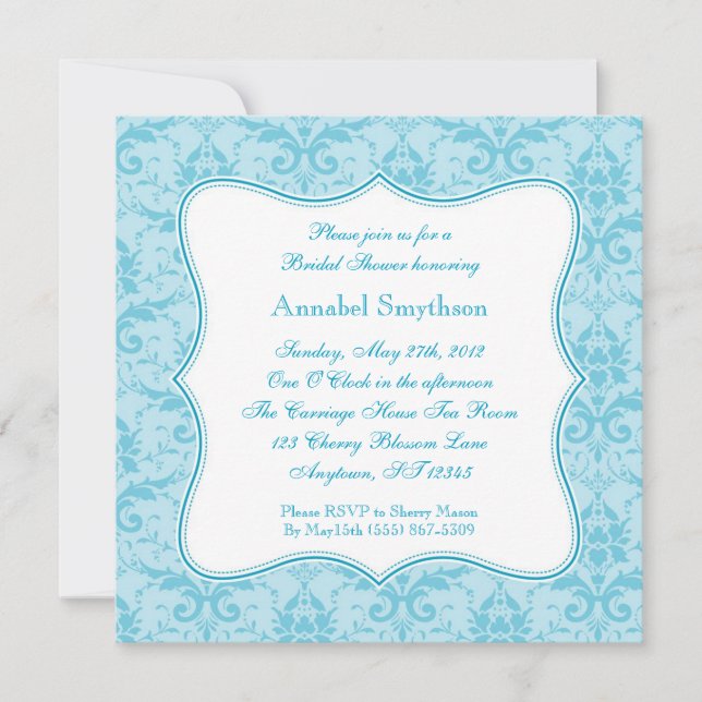Damask Blue Elegance Invitation (Front)
