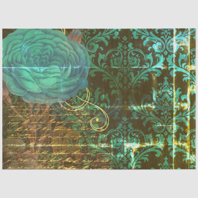 Damask blue Flowers- Steampunk grunge  Tissue Paper (Front)