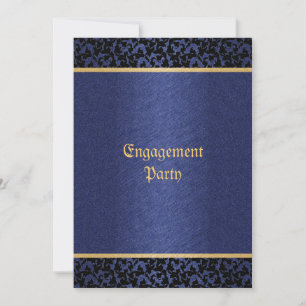 Damask blue gold elegant wedding party invitation