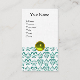 DAMASK BLUE MONOGRAM gem yellow linen Business Card