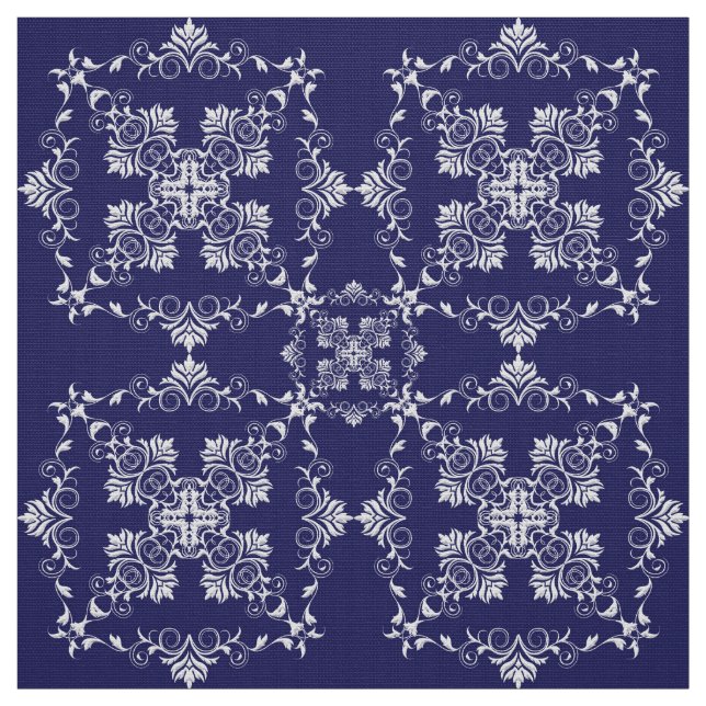 Damask Blue pattern. Fabric (Swatch)