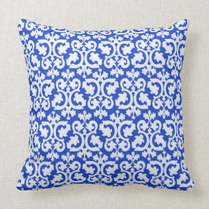 Damask Blue Throw Pillow