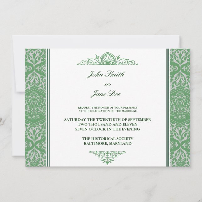 Damask Border Invitation in Mint (Front)