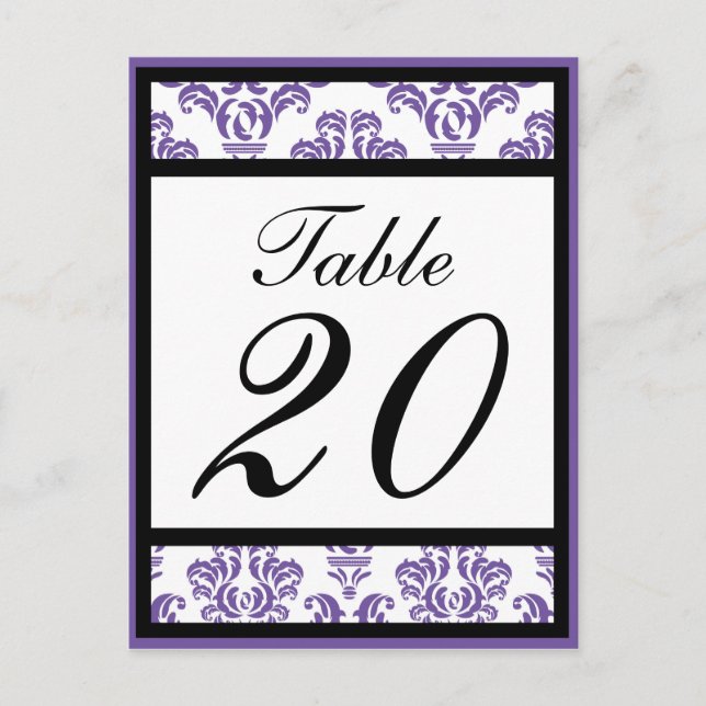 Damask Border Table Numbers (Black / Plum / White) Postcard (Front)