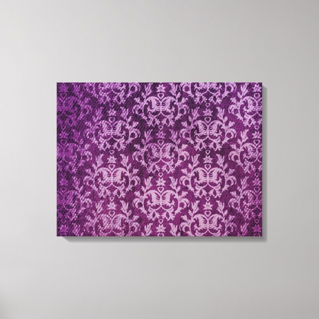 Damask botanic & hearts purple triptych print (Front)