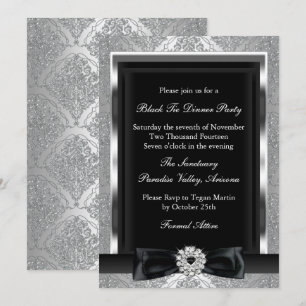 Damask & Bow Formal Black Tie Dinner Party Invite