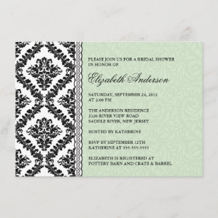 Damask Bridal Shower Invitation Black & Green