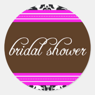 Damask Bridal Shower Sticker with Pink and Brown