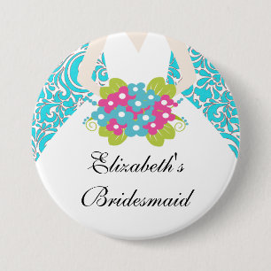 Damask Bride Bridesmaid  Button / Pin Green