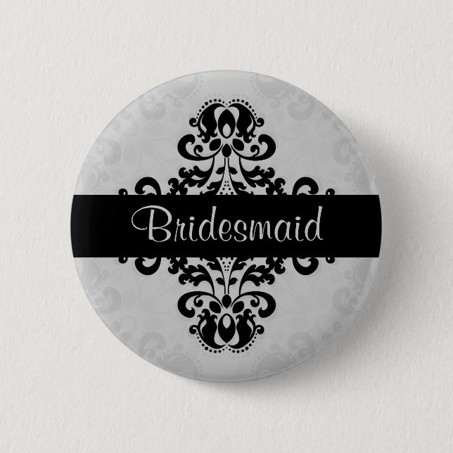 Damask bridesmaid wedding 2 inch round button (Front)