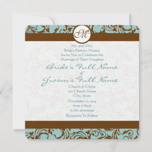 Damask Brown sur Deep Aqua Faire-part de mariage