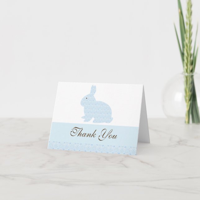 Damask Bunny Lapin Baby shower Merci (Devant)
