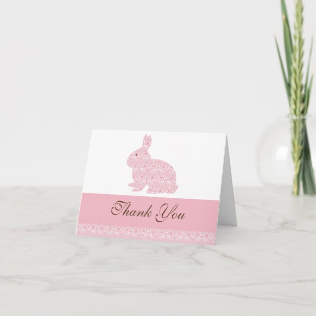 Damask Bunny Rabbit Baby Shower Thank You (Front)