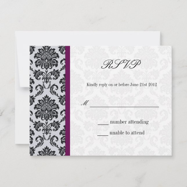 Damask Burgundy Wedding RSVP (Devant)