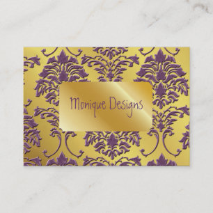Damask business card, gold tone card
