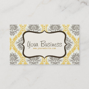Damask Business Card (Yellow, Brown)