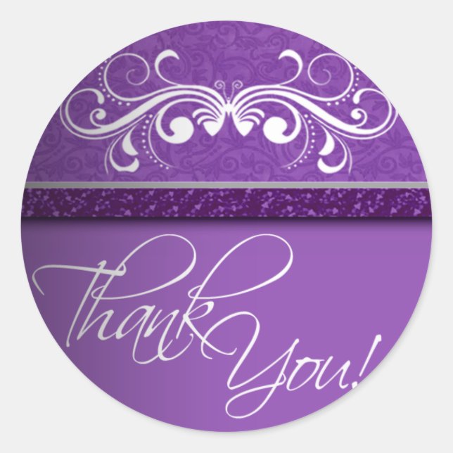 Damask Butterfly Thank You Sticker (Front)