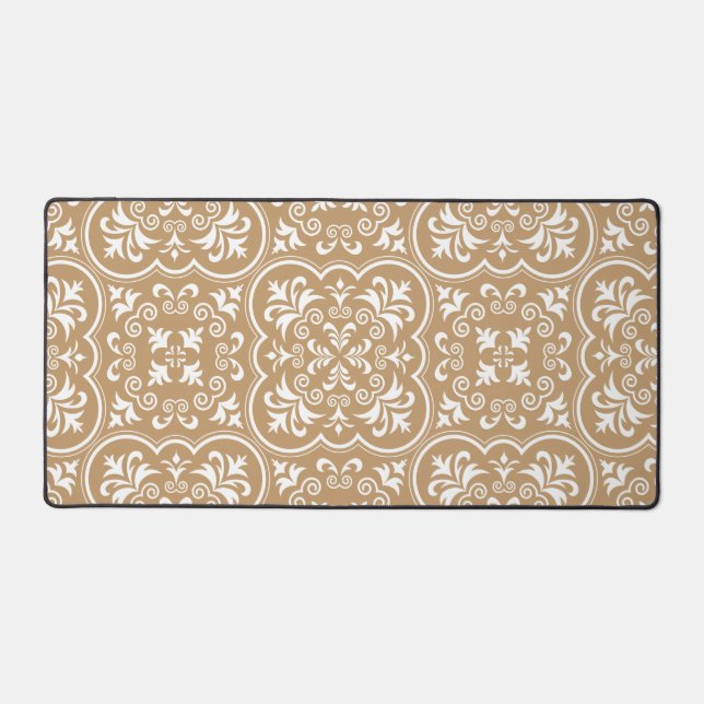 Damask Camel Brown Colour Stylish Desk Mat (Front)