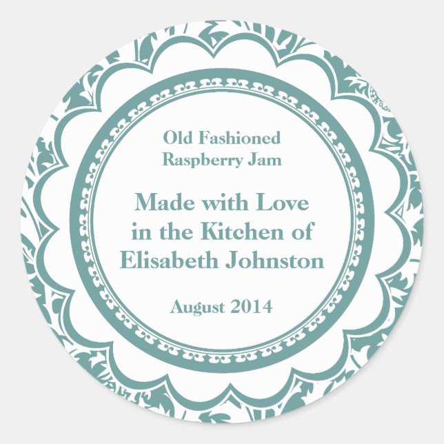 Damask Canning Labels for Homemade Jams, Jellies (Front)