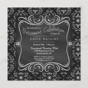 Damask & Chalkboard Retirement Party Invitation