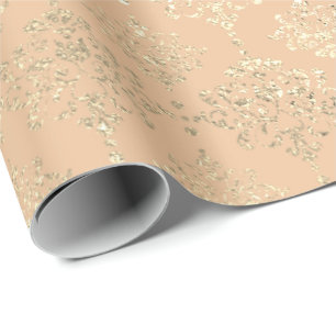Damask Champagne Gold Royal Metallic Peach Salmon Wrapping Paper