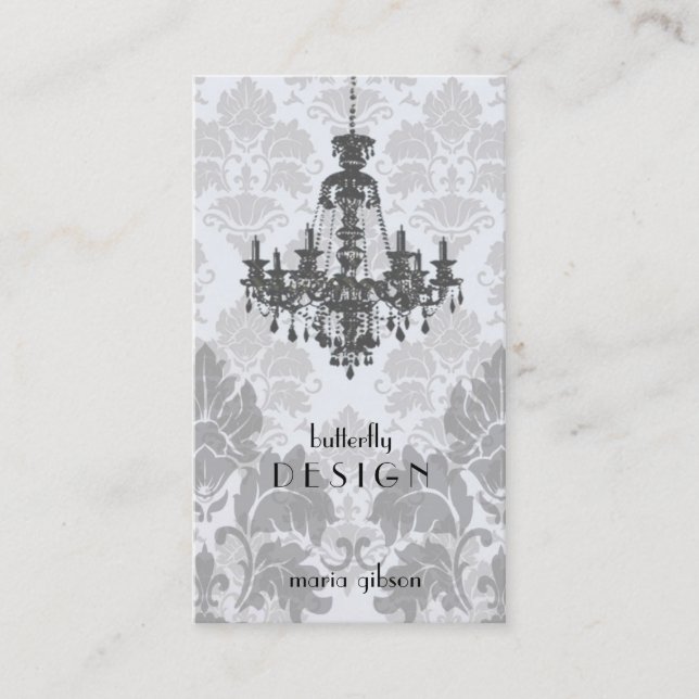 Damask Chandelier-grey Business Card (Top10) (Front)