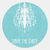 damask chandellier save the date label