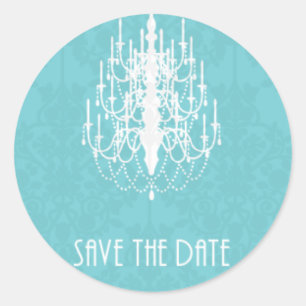 damask chandellier save the date label