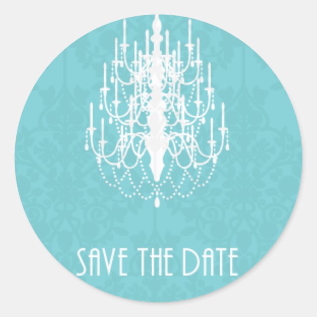 damask chandellier save the date label (Front)