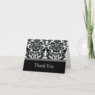 Damask Charcoal Grey Thank You Note Card
