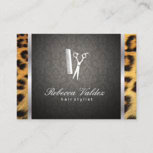 Damask / Cheetah Print / Silver Trim Business Card