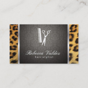 Damask / Cheetah Print / Silver Trim Business Card