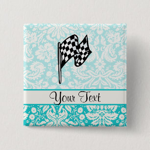 Damask Chequered Flag. 2 Inch Square Button